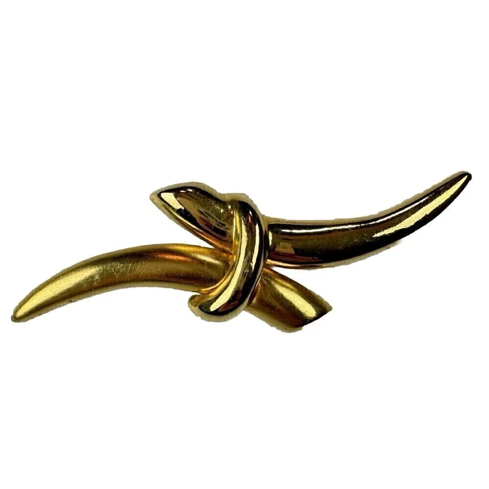 Vintage Goldtone Abstract Horn Design Brooch Pin Statement Piece